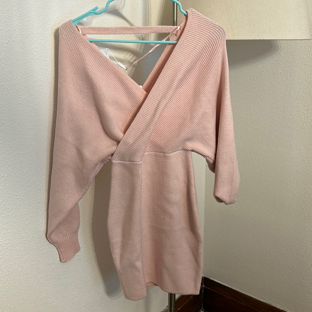 Light pink mini sweater dress